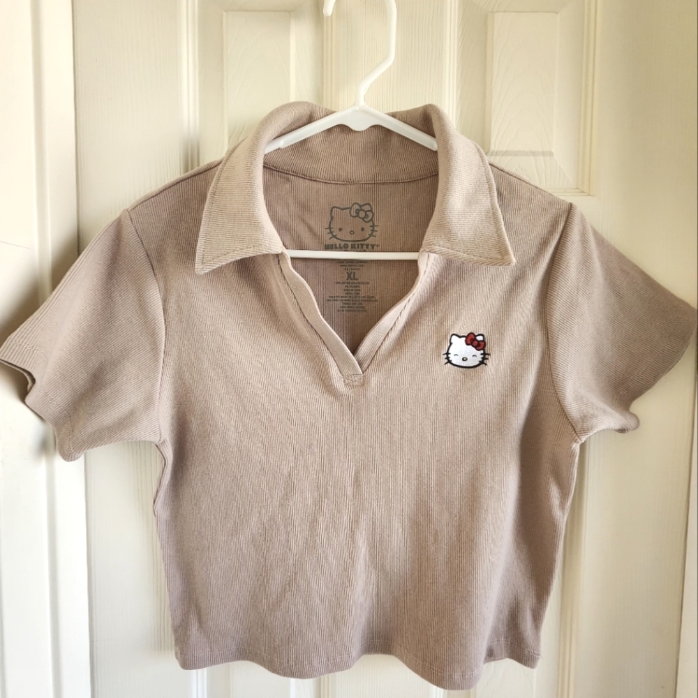 Hello Kitty Y2K Ribbed Cropped Polo Top Size XL